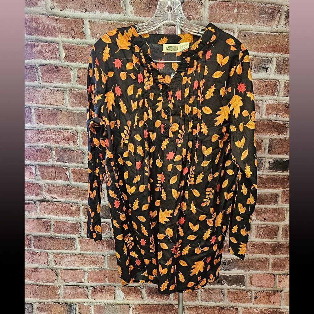 Women's COLLECTIONS ETC Fall Leaves Button Down‎ Top Large